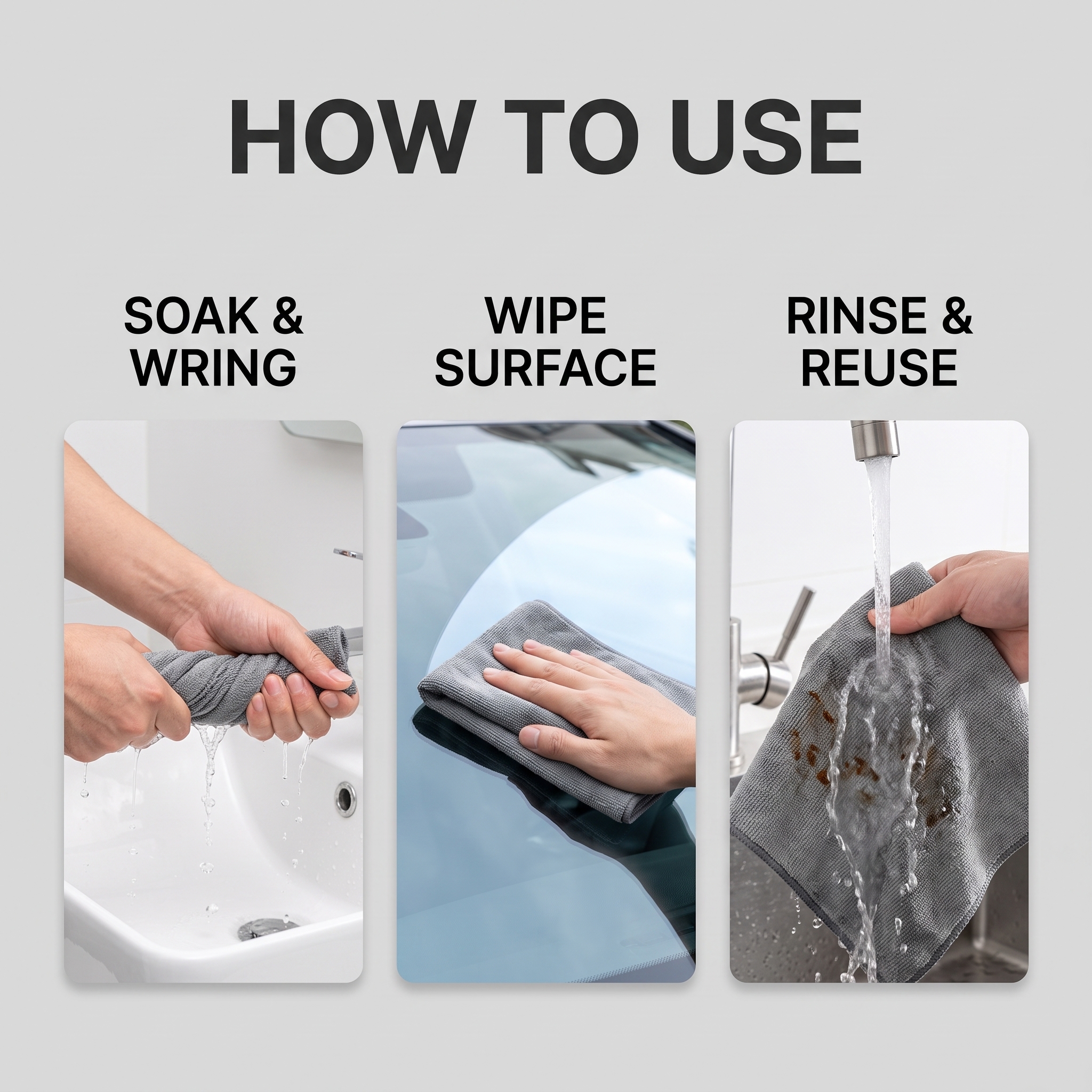 (Black) Microfiber Cleaning Cloth Daily Household Auto Body Interior Stain Cleans Multi Scene Applicable Rag