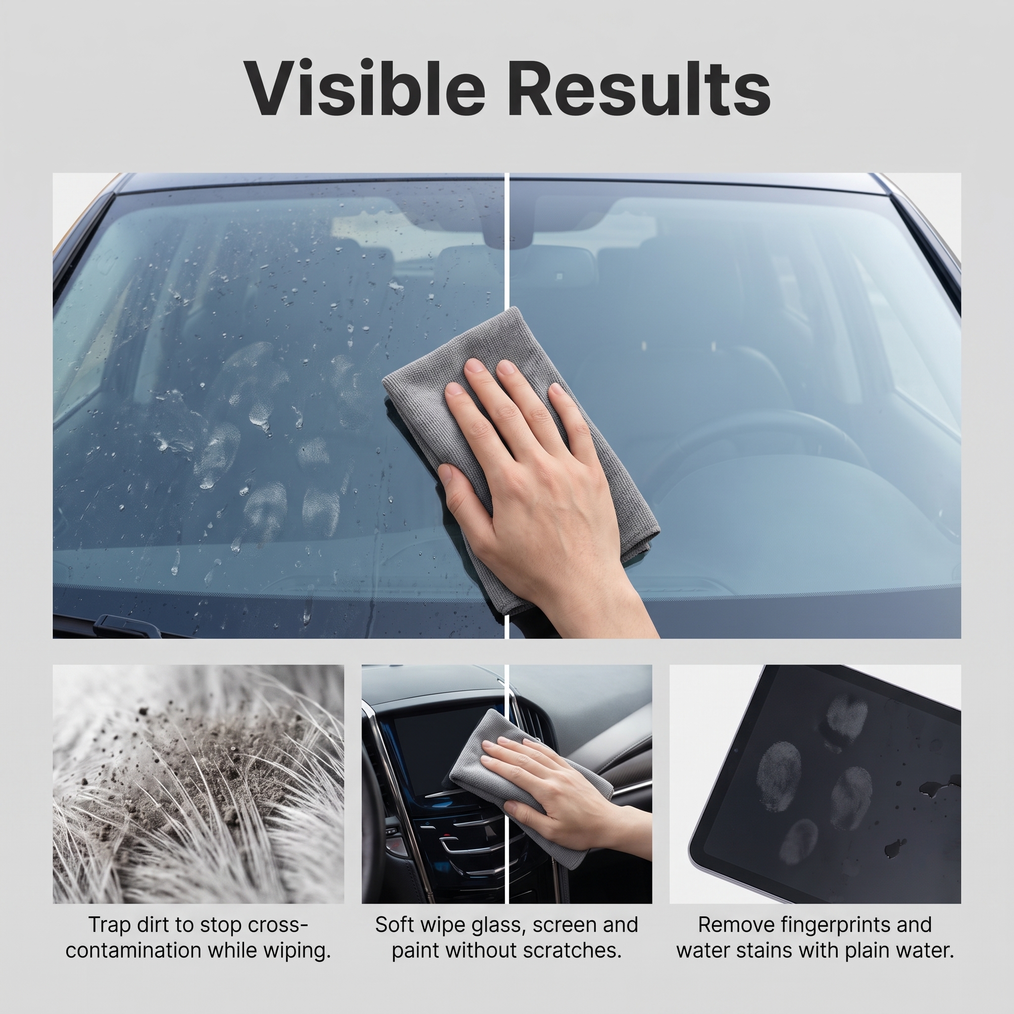 (Black) Microfiber Cleaning Cloth Daily Household Auto Body Interior Stain Cleans Multi Scene Applicable Rag