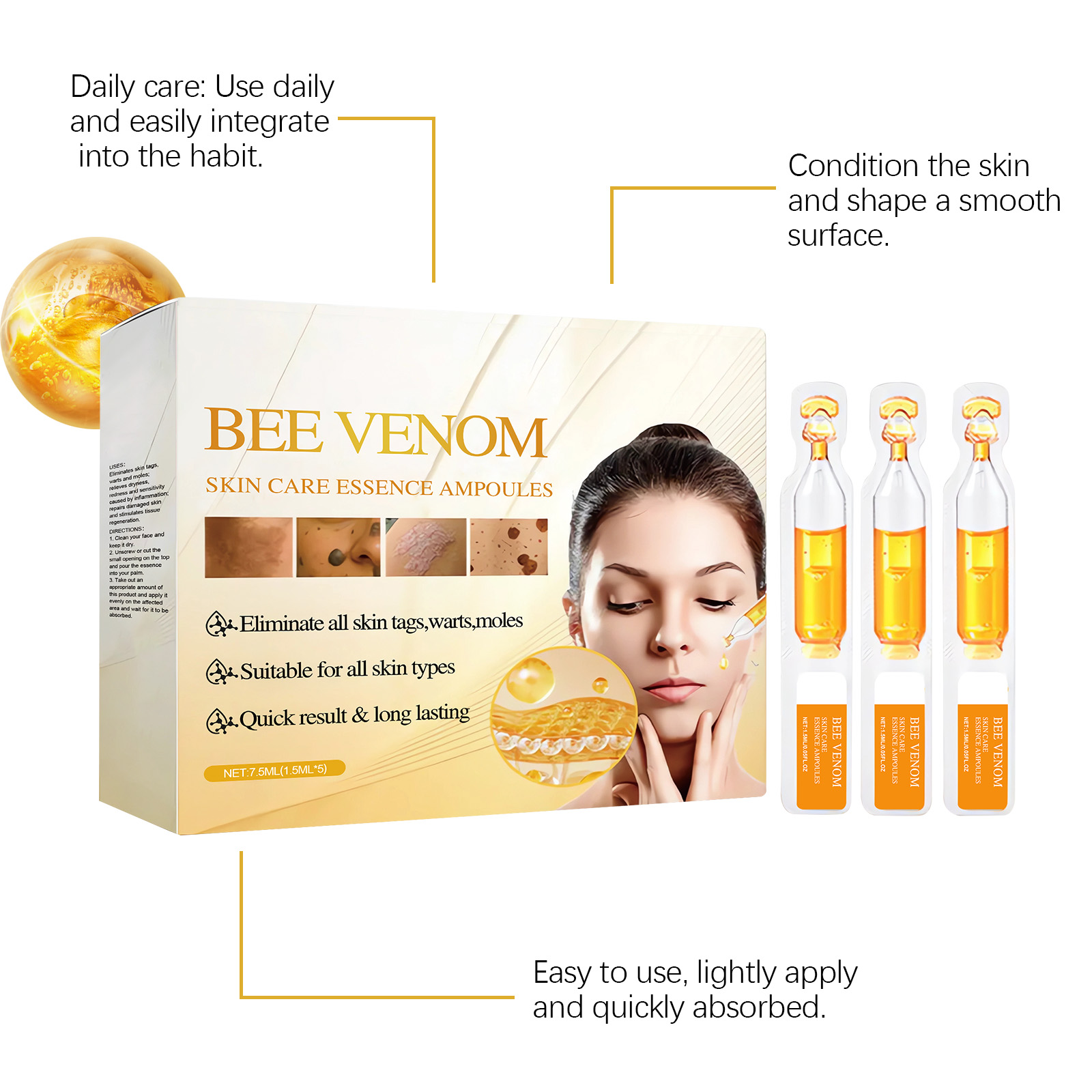 Skin Essence Ampoule Mild Formula Reduce Flat Warts Facial Eye Smooth Care Daily Nursing