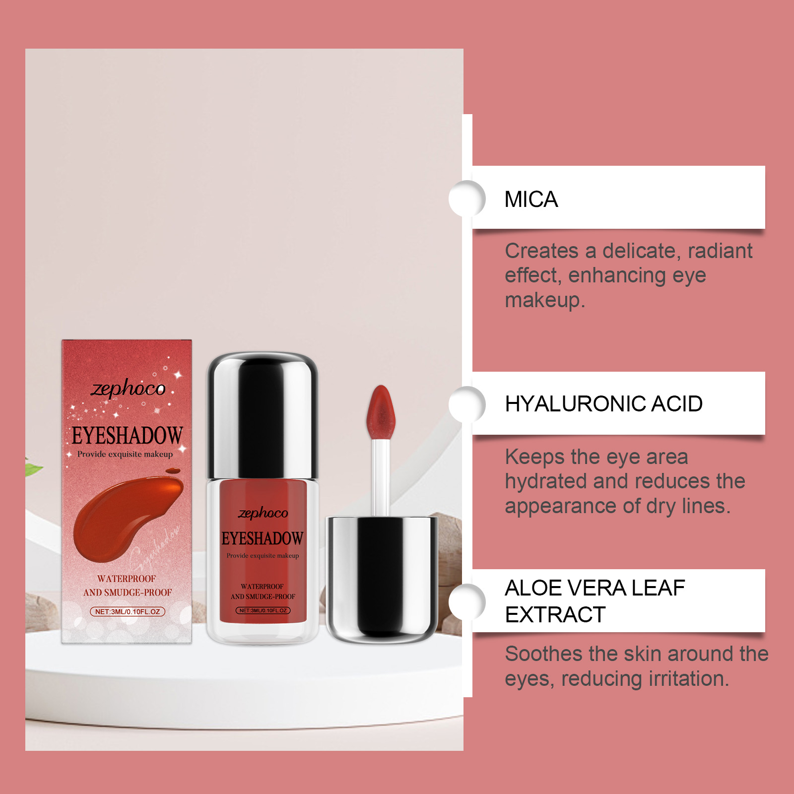 (Red) Shimmer Liquid Eyeshadow Natural Color Rendering Easy To Apply Eye Makeup Party Look Portable Cosmetic