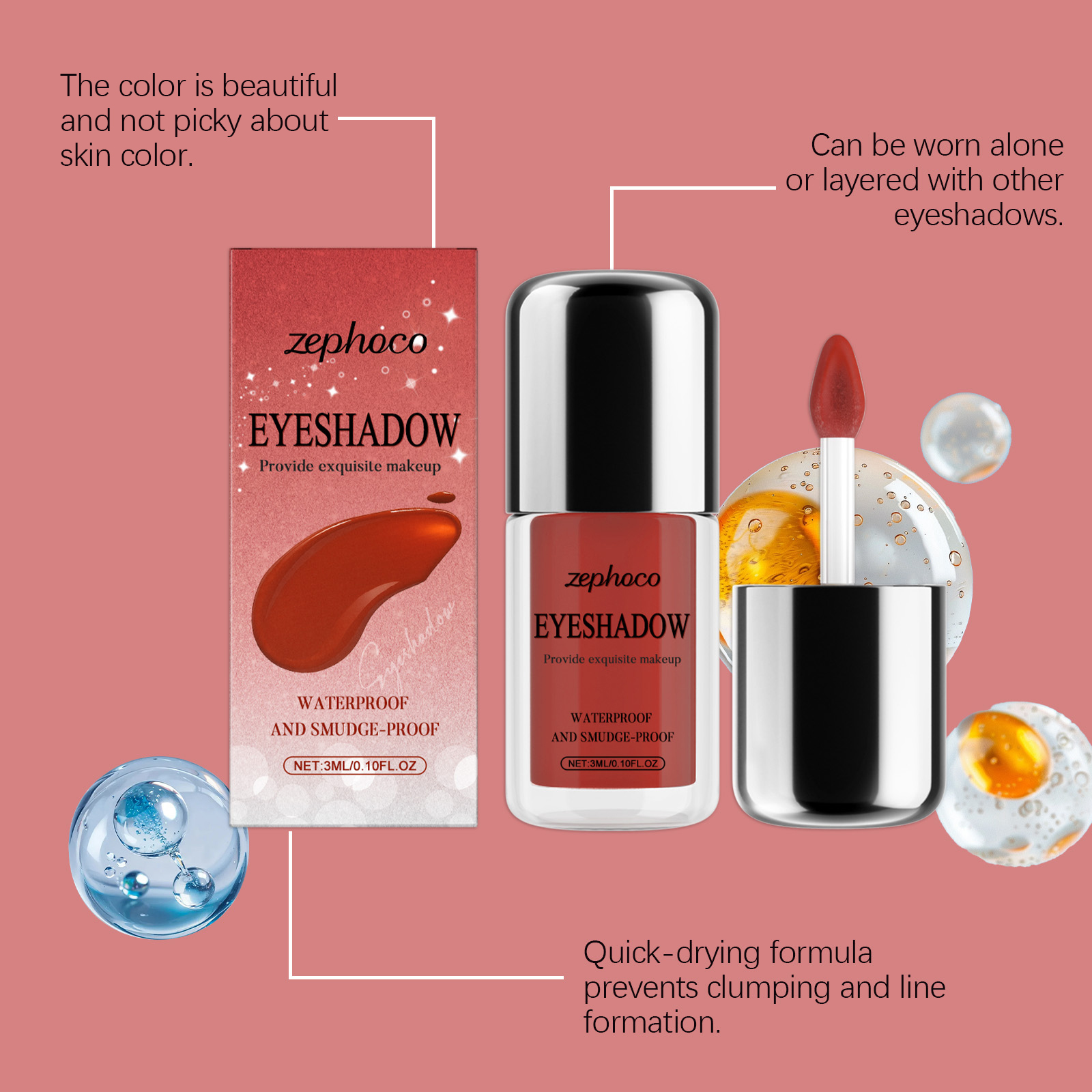 (Red) Shimmer Liquid Eyeshadow Natural Color Rendering Easy To Apply Eye Makeup Party Look Portable Cosmetic