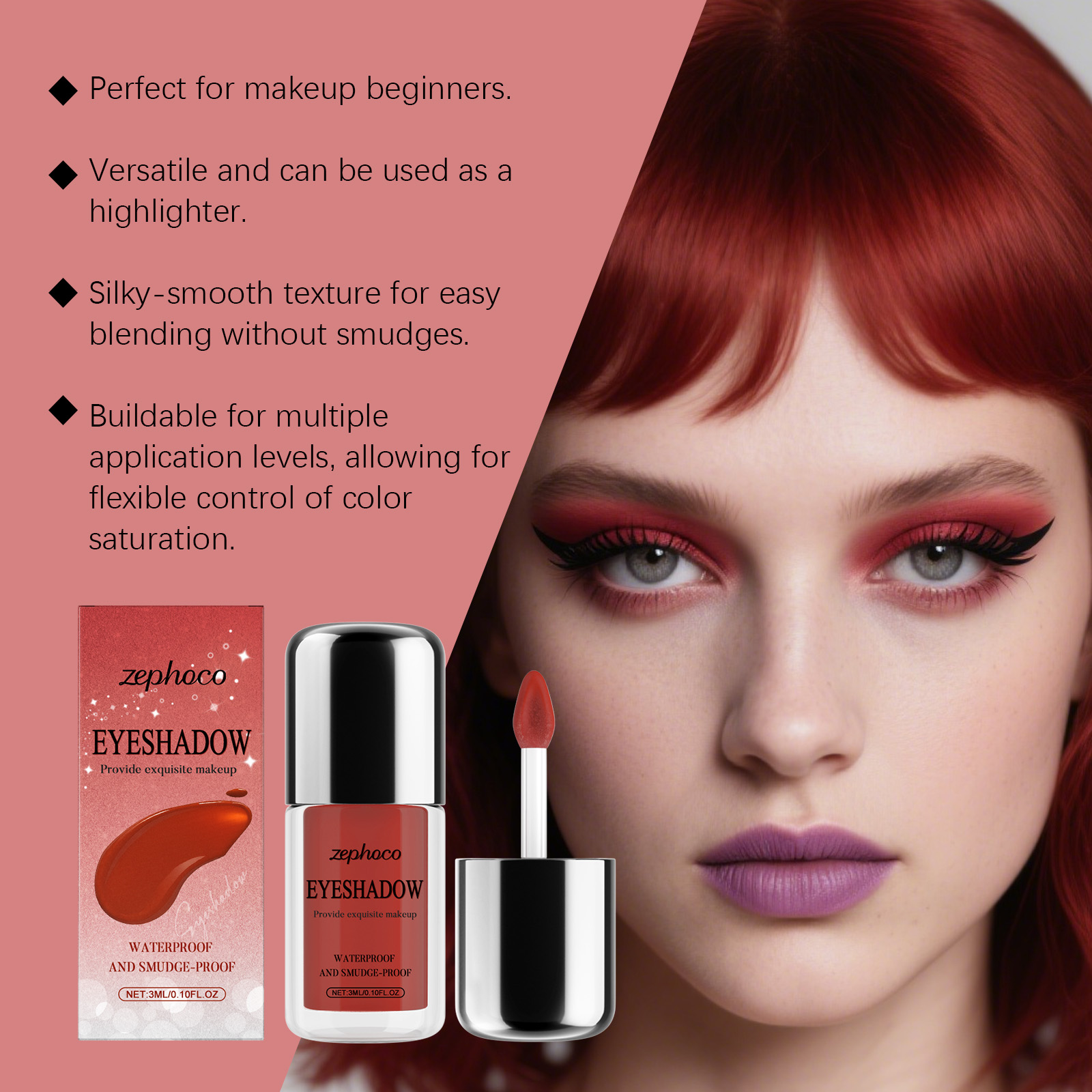 (Red) Shimmer Liquid Eyeshadow Natural Color Rendering Easy To Apply Eye Makeup Party Look Portable Cosmetic