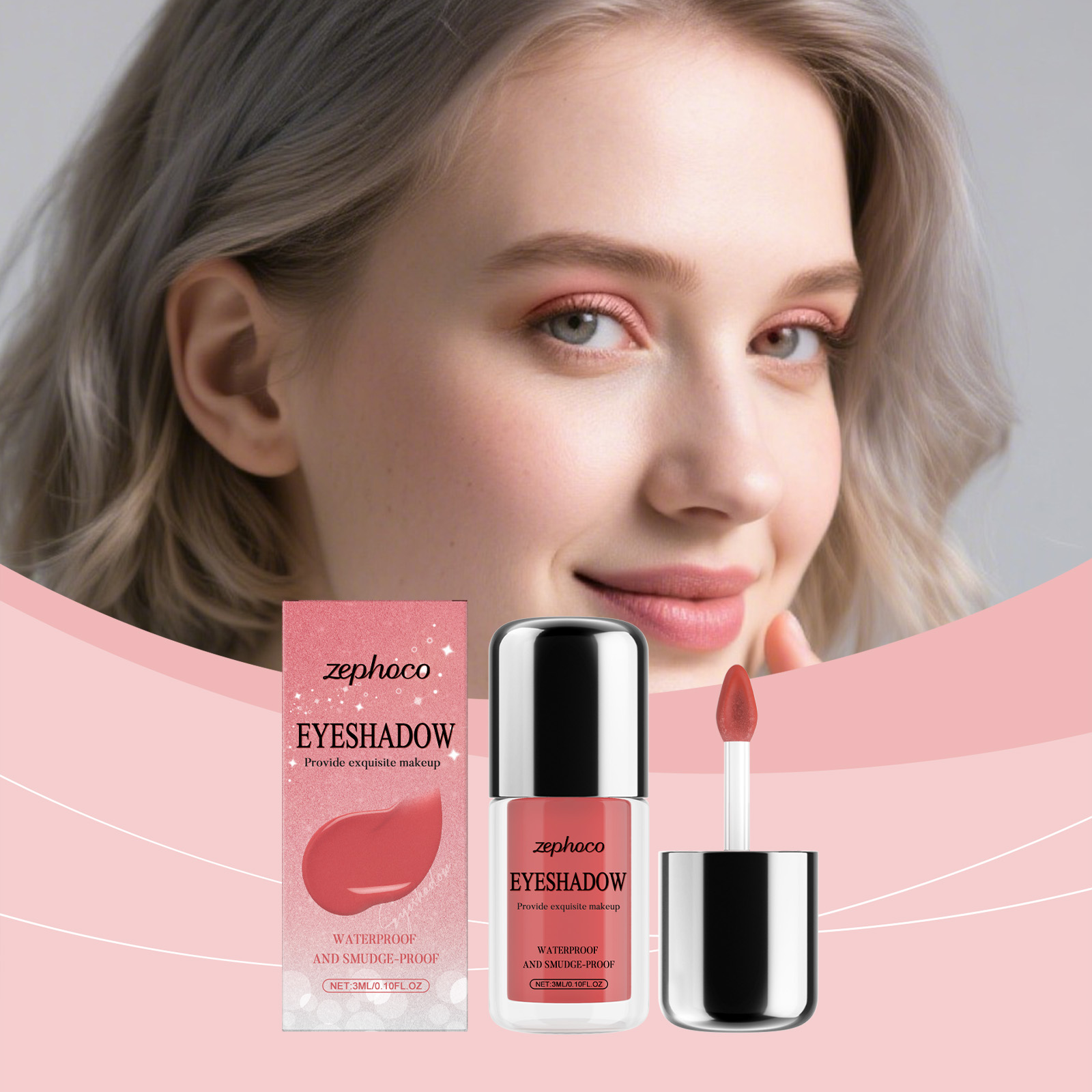 (Red) Shimmer Liquid Eyeshadow Natural Color Rendering Easy To Apply Eye Makeup Party Look Portable Cosmetic