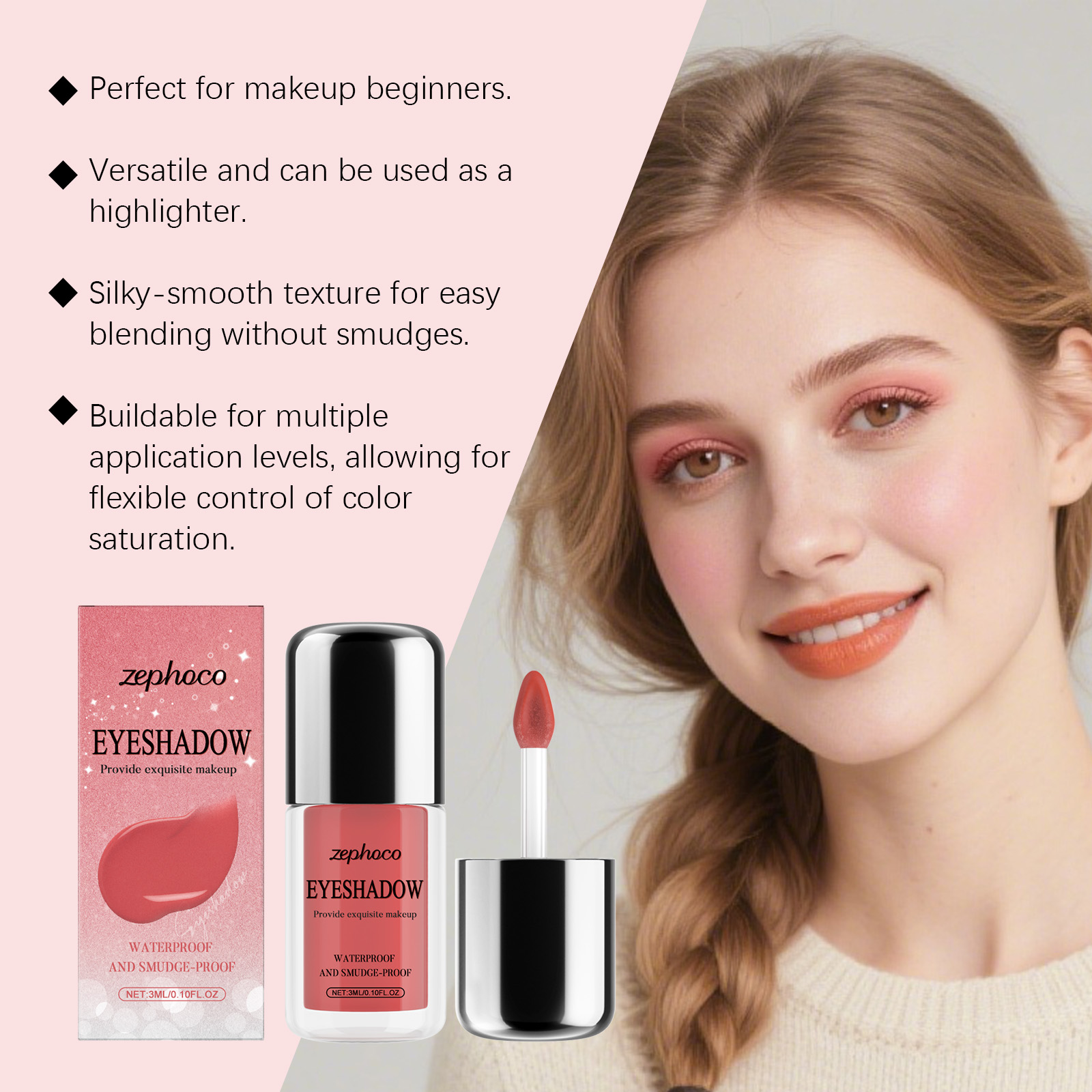 (Red) Shimmer Liquid Eyeshadow Natural Color Rendering Easy To Apply Eye Makeup Party Look Portable Cosmetic