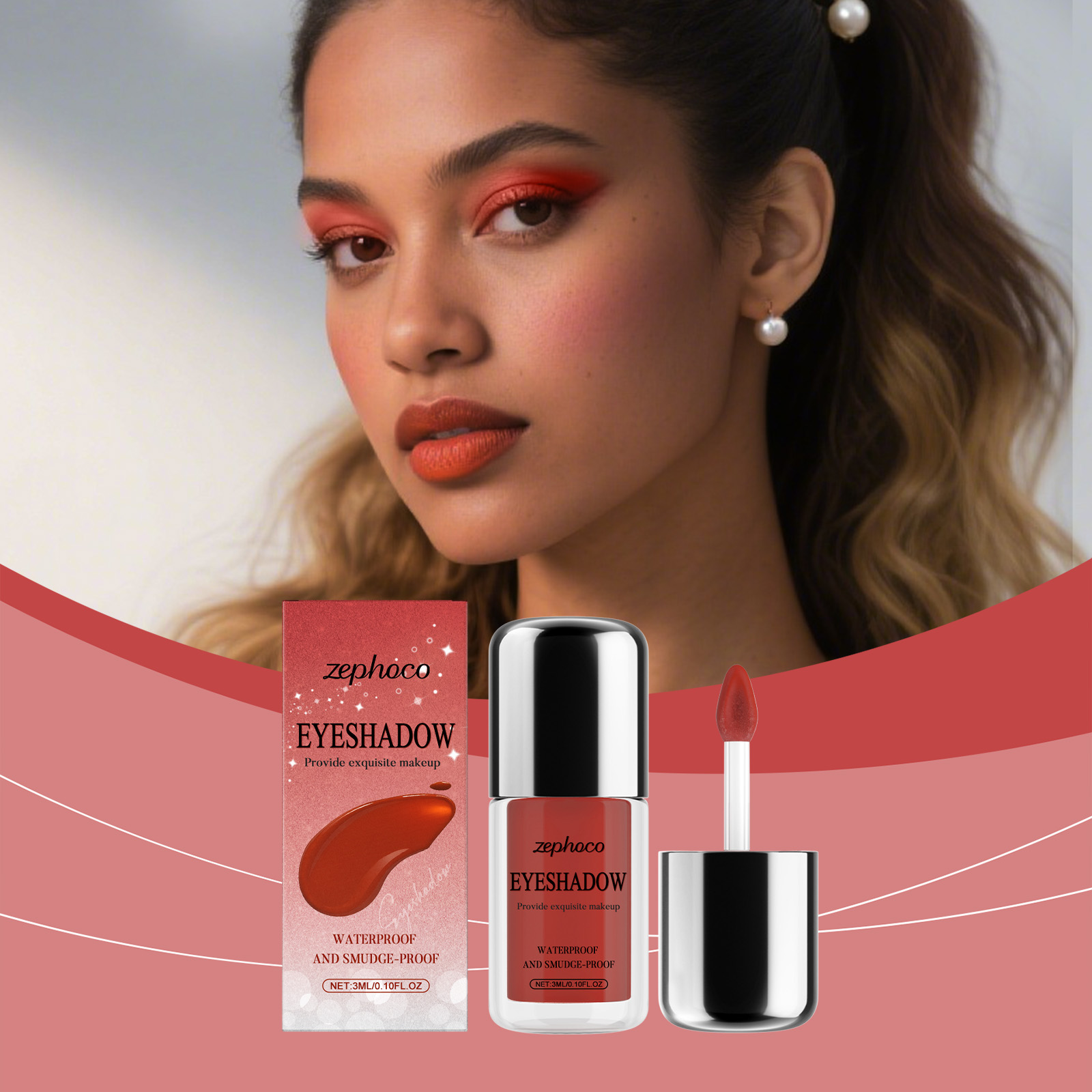 (Red) Shimmer Liquid Eyeshadow Natural Color Rendering Easy To Apply Eye Makeup Party Look Portable Cosmetic