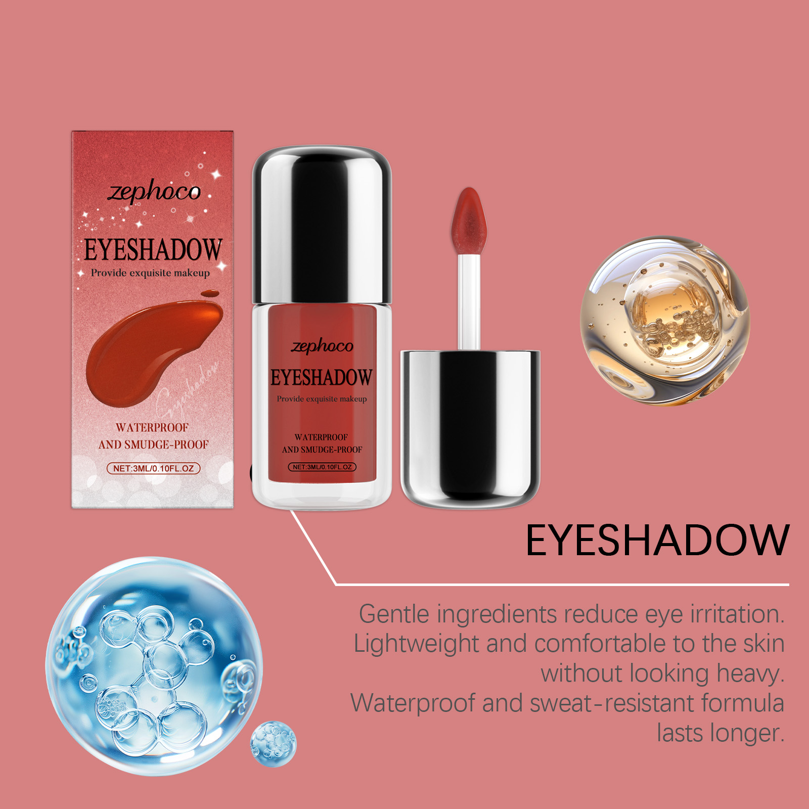 (Red) Shimmer Liquid Eyeshadow Natural Color Rendering Easy To Apply Eye Makeup Party Look Portable Cosmetic