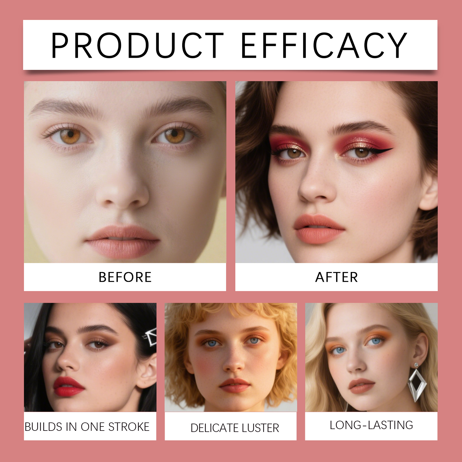 (Red) Shimmer Liquid Eyeshadow Natural Color Rendering Easy To Apply Eye Makeup Party Look Portable Cosmetic