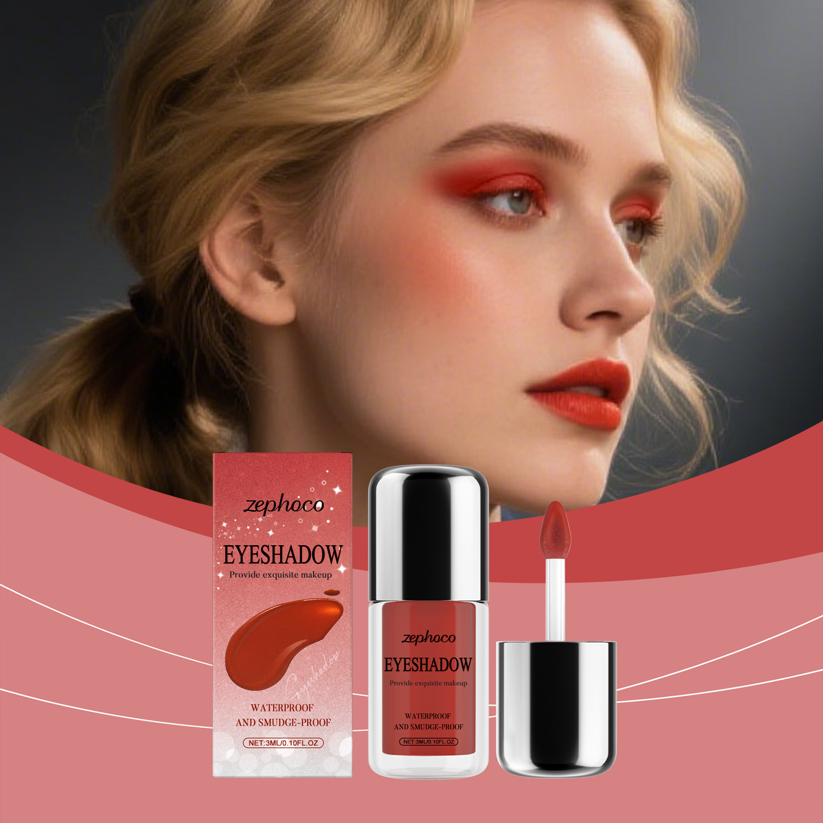 (Red) Shimmer Liquid Eyeshadow Natural Color Rendering Easy To Apply Eye Makeup Party Look Portable Cosmetic
