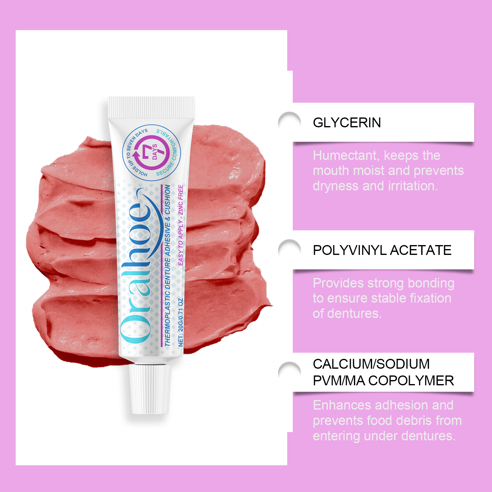 Denture Adhesive Thermoplastic Material To Secure Dentures And Boost Daily Wearing Comfort Feeling