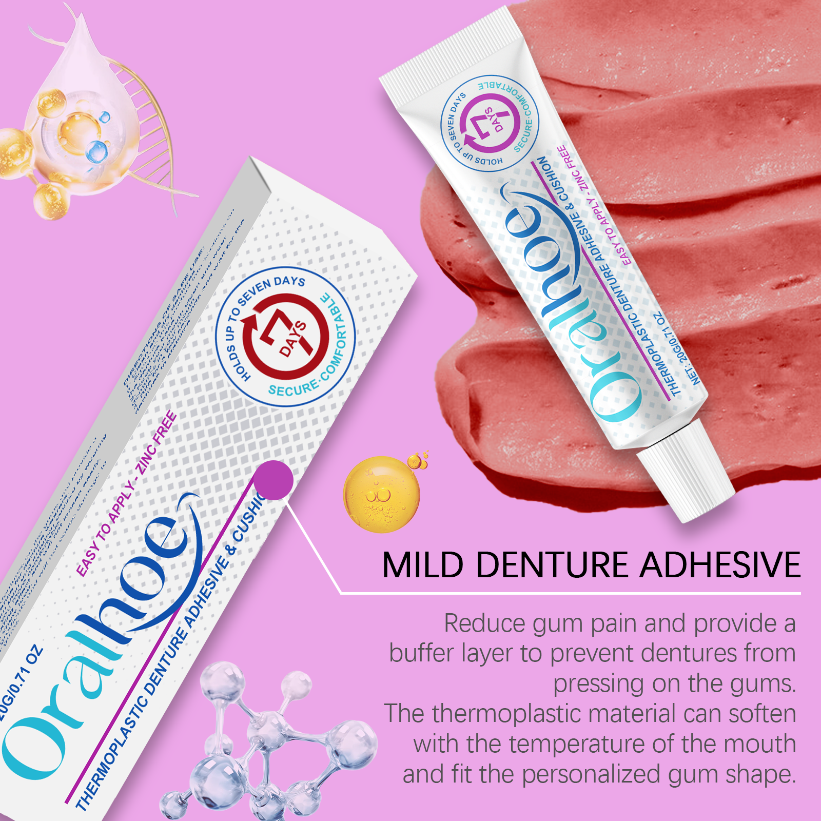 Denture Adhesive Thermoplastic Material To Secure Dentures And Boost Daily Wearing Comfort Feeling