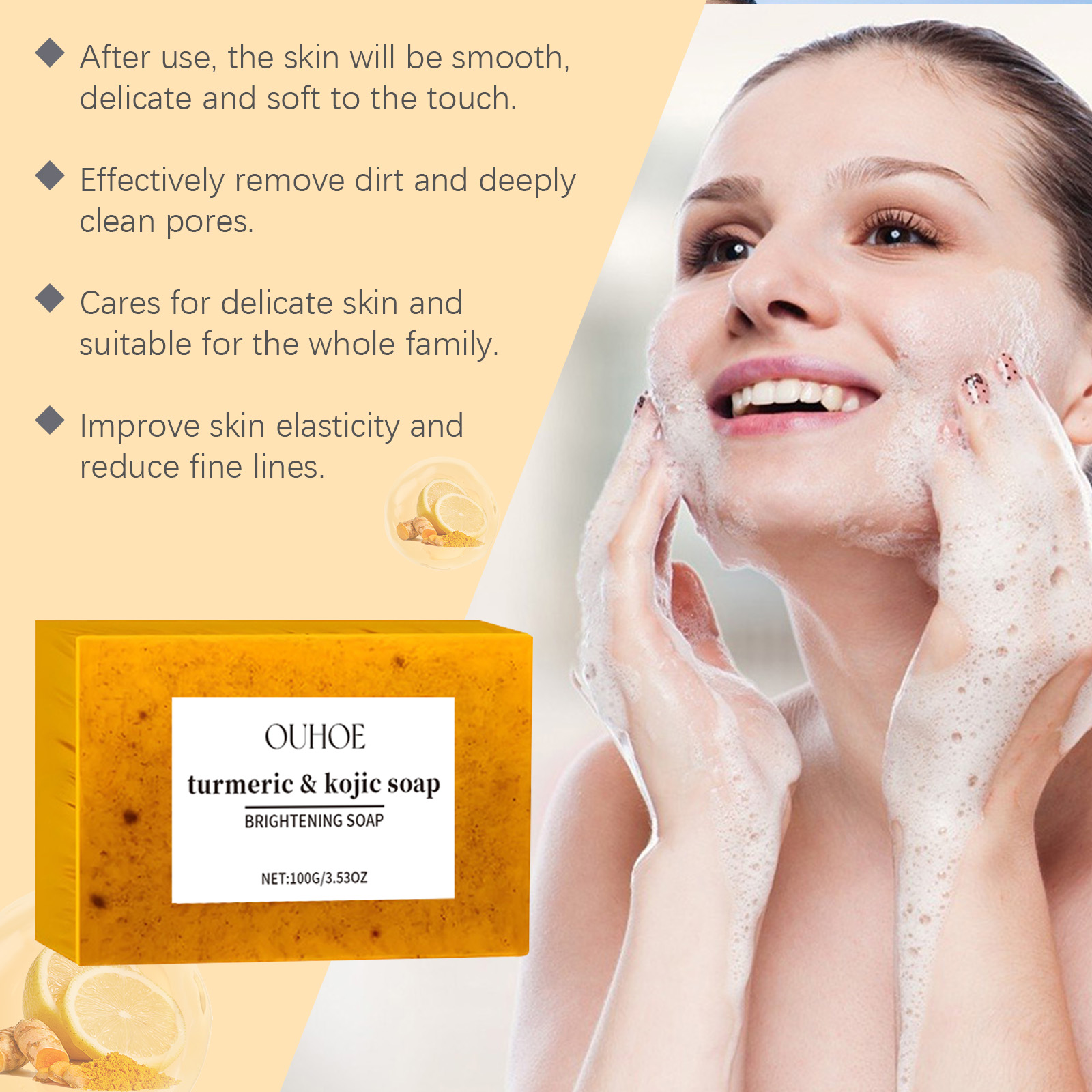 Lemon Turmeric Brightening Soap Bar Gentle Cleansing Moisturizing For Face And Body Daily Care 100g