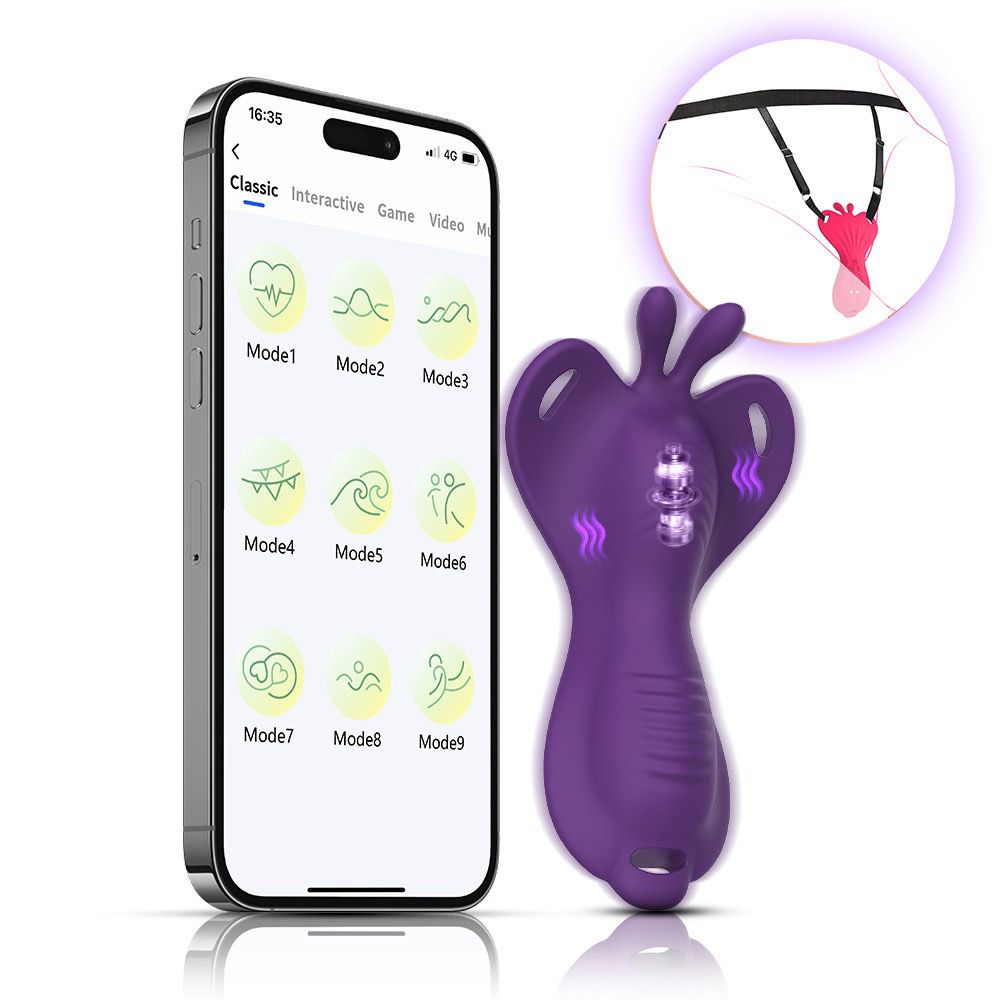 (Remote~Controlled Rose Red) Sex Toys for Women APP Remote Control Butterfly Wearable Strap Vibrating Egg Massager Female Masturbator Adult Toy