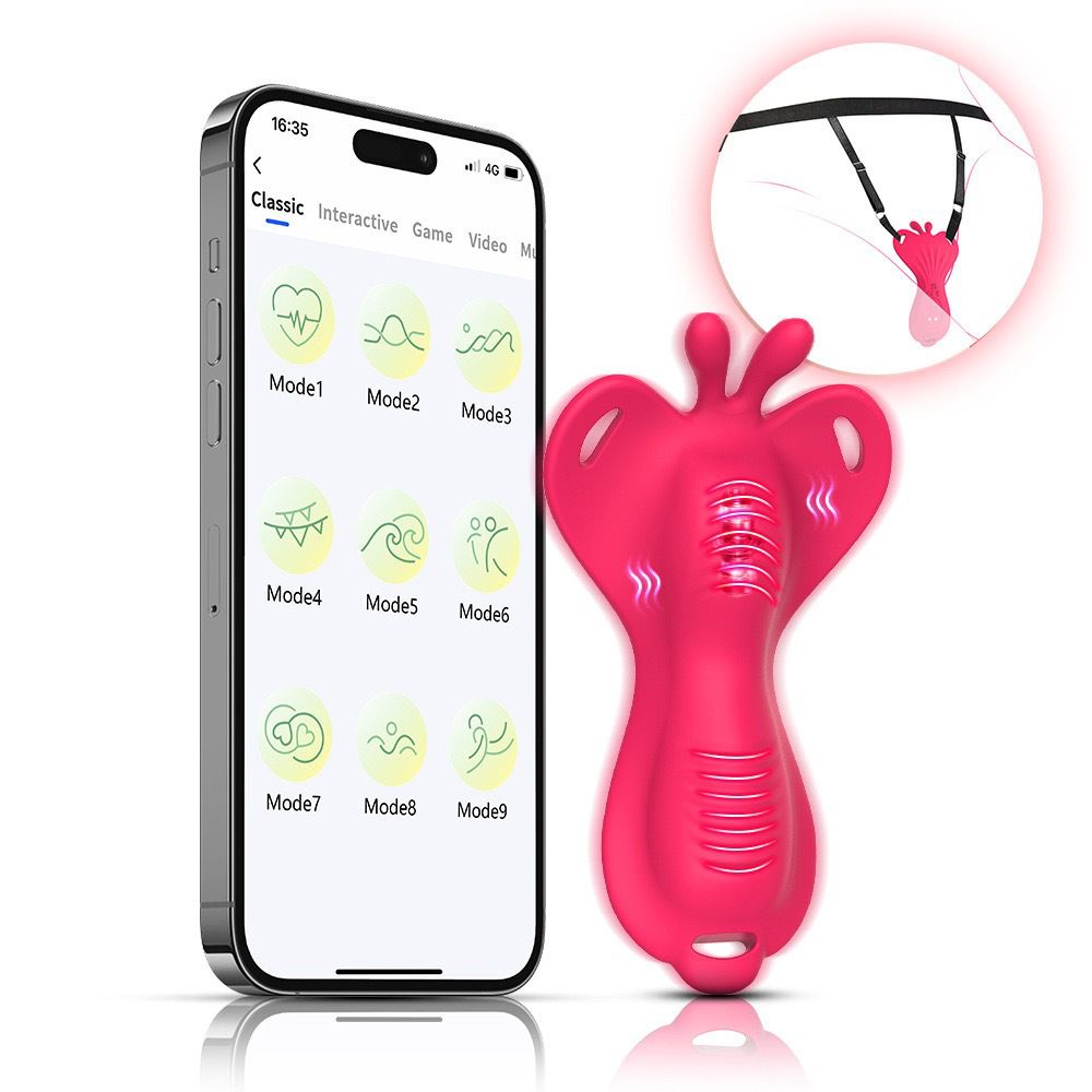 (Remote~Controlled Rose Red) Sex Toys for Women APP Remote Control Butterfly Wearable Strap Vibrating Egg Massager Female Masturbator Adult Toy