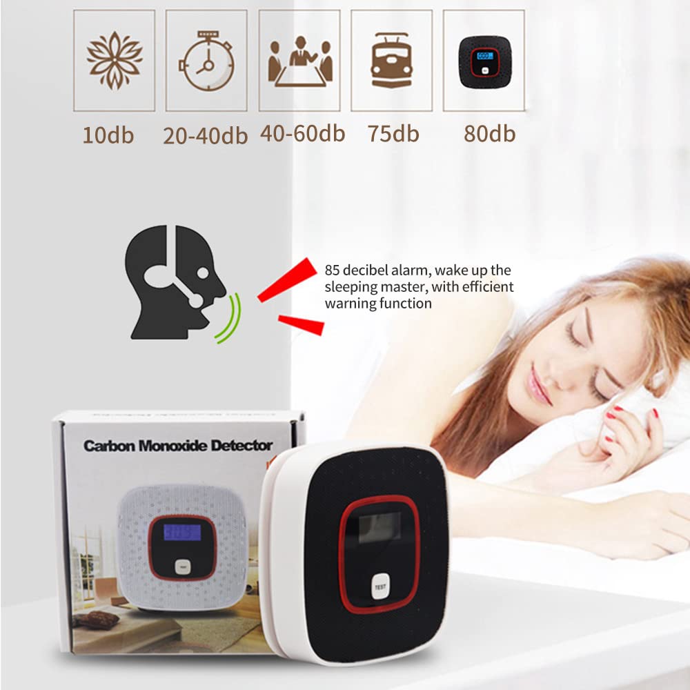 (Black) Carbon Monoxide Alarm Detector Latest EN 50291:2018 Certified, CO Alarm Detector Monitor with Digital Display, Replaceable AA Battery Operated
