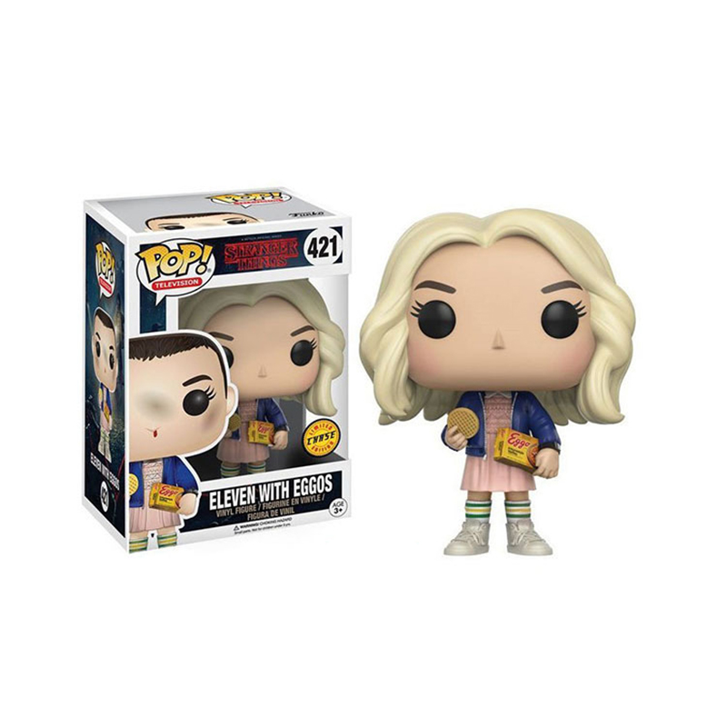FUNKO POP Stranger Things Eleven With Eggos 421 Chase Edition Action Figure Toys TV Vinyl Figures with Box Long Hair Collection Dolls Ornament Prop for Boys and Girls Birthday Gift 10cm