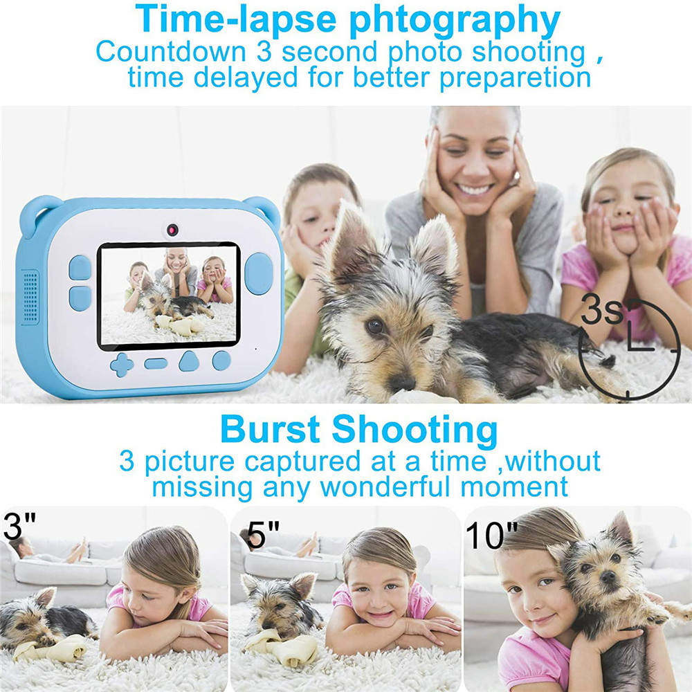 (Blue) Kids Instant Print Camera Video Photo Camera No Ink Instant Camera Mini Educational Toys 1080P Projection HD Screen Birthday Holiday Christmas Gift for Kids Girls Boys Teens