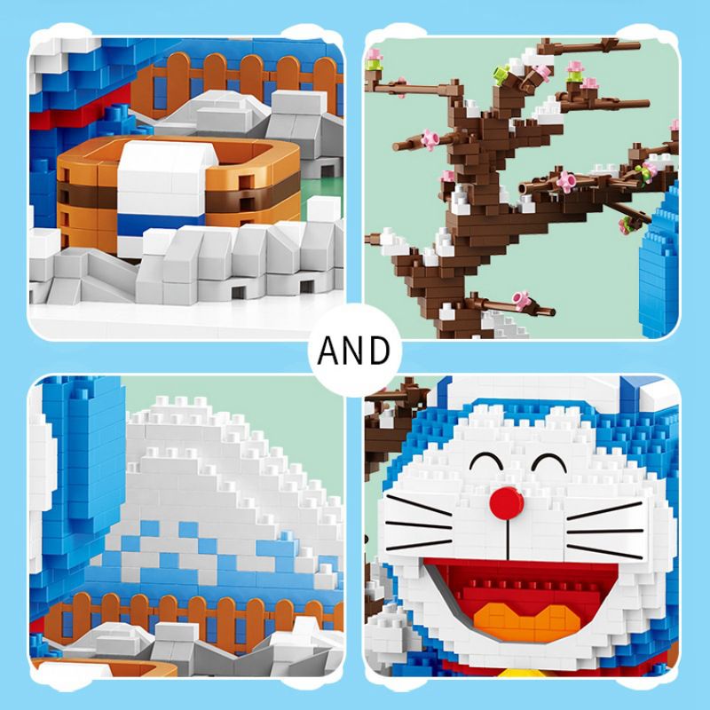 Doraemon Micro Building Blocks Creative Hot Spring Vacation 3D DIY Model Mini Brick Figure Toys For Children Gift