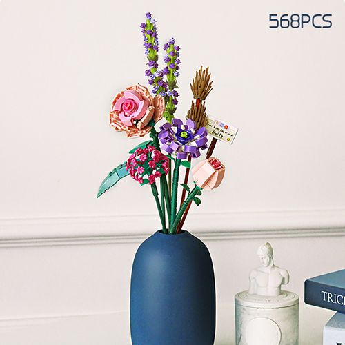 (A) Romantic Rose Flowers Bouquet Building Blocks Ideas Simulation Model Bricks Home Decoration DIY Toys for Girls Gifts