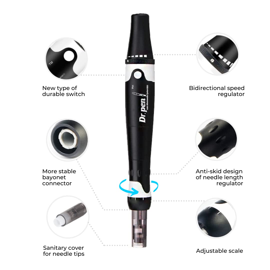 Dr. Pen Ultima A7 Microneedling Pen Professional Derma Pen Electric Automatic Beauty Pen Skin Care Tool Kit for Face and Body Home Personal Use with 5pcs 12pins 5pcs 42pin 5pcs 36pin 5pcs Nano Round Pin Cartridges