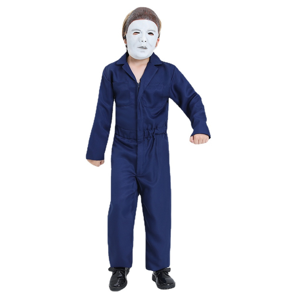 (130~140cm) Michael Myers Halloween Costume for Kids Halloween Scary Cosplay Costume Party Props