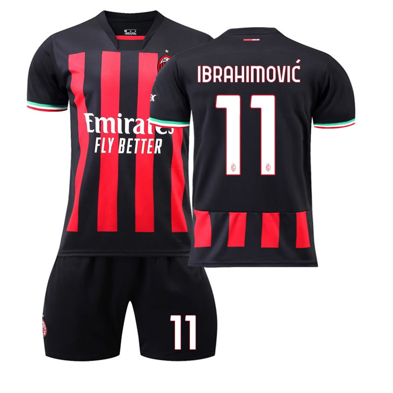 (Kids 16) 2022-2023 New AC Milan Kids Jersey Set No. 11 Ibrahimovic Football Kits for Adults
