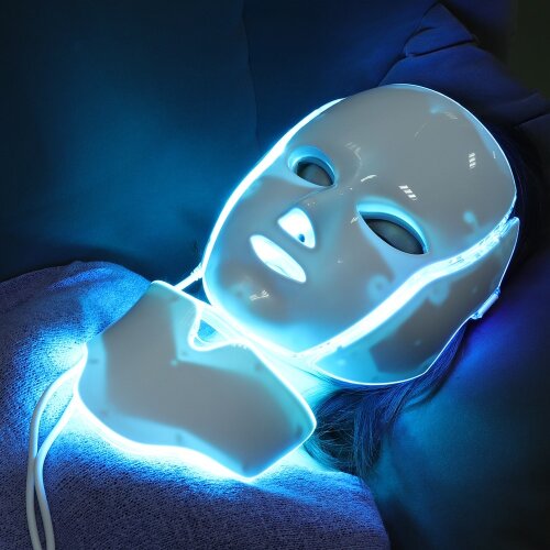 LED Facial Mask With Neck Care Treatment Beauty Anti Acne Therapy Whitening LED Mask 7 Colors Light
