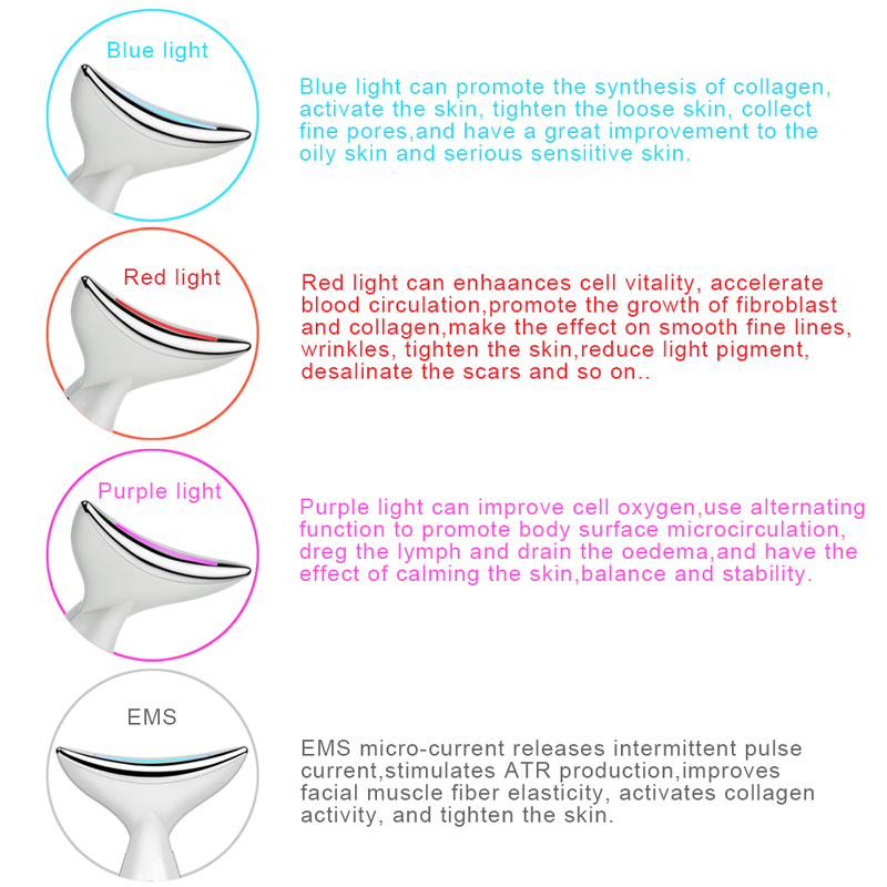 EMS Thermal Neck Massager Lifting Tighten 3 Colors Led Photon Neck Wrinkle Removal Electric Microcurrent Reduce Double Chin Home Beauty Instrument Kit