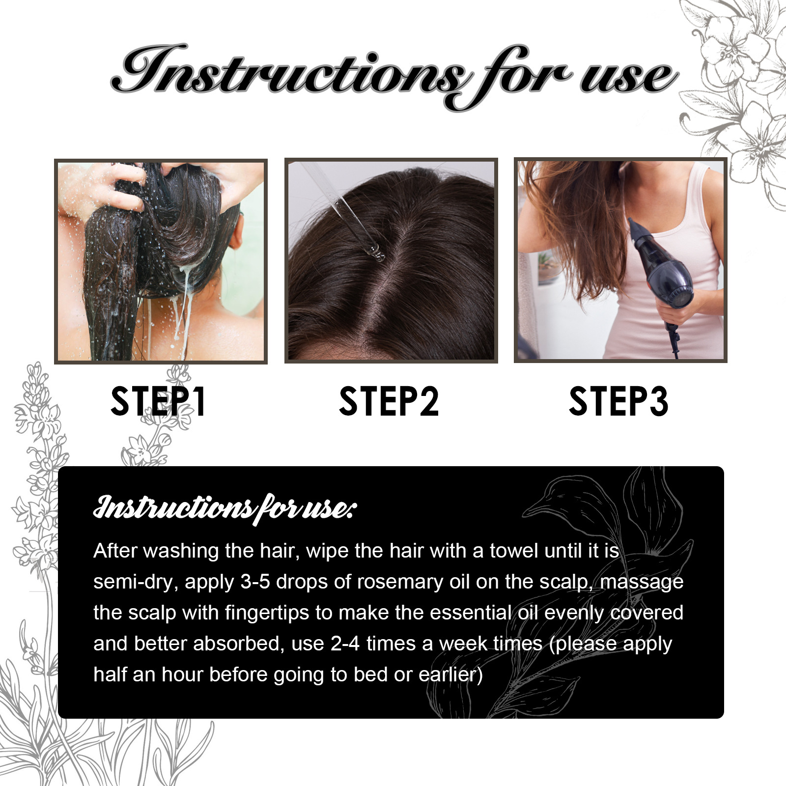 Rosemary Hair Essential Oil for Hair Growth Refresh Nourish Rosemary Oil for Hair Growth Reduce Hair Loss Prevent Split Ends 30ml