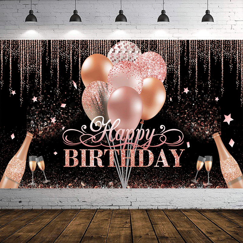 Birthday Party Sign Backdrop Banner Gold Glitter Balloon Fireworks Birthday Photo Backdrop Background