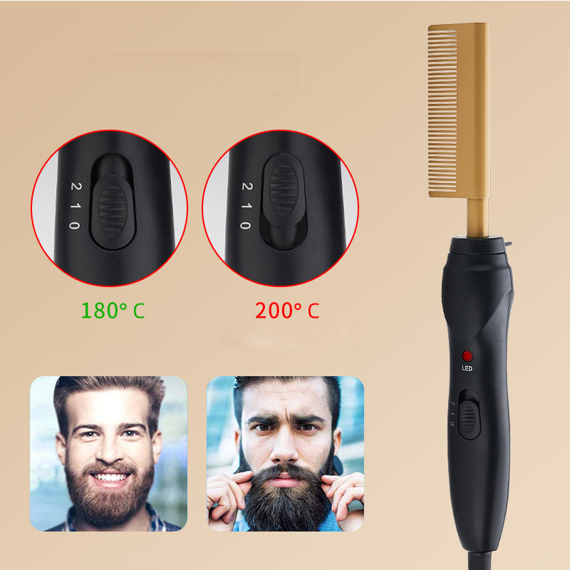 (Gold) Hot Comb Hair Straightener Portable Hair Straightener for Wet and Dry Hairener & Curly Hair Comb