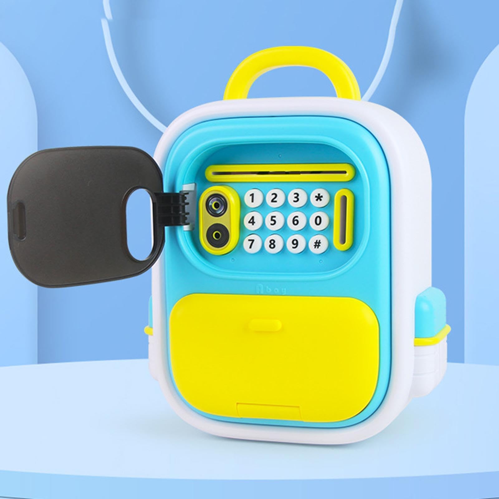 (Blue) Piggy Bank Boalord ATM with Password Login Face Recognition Educational Money Box