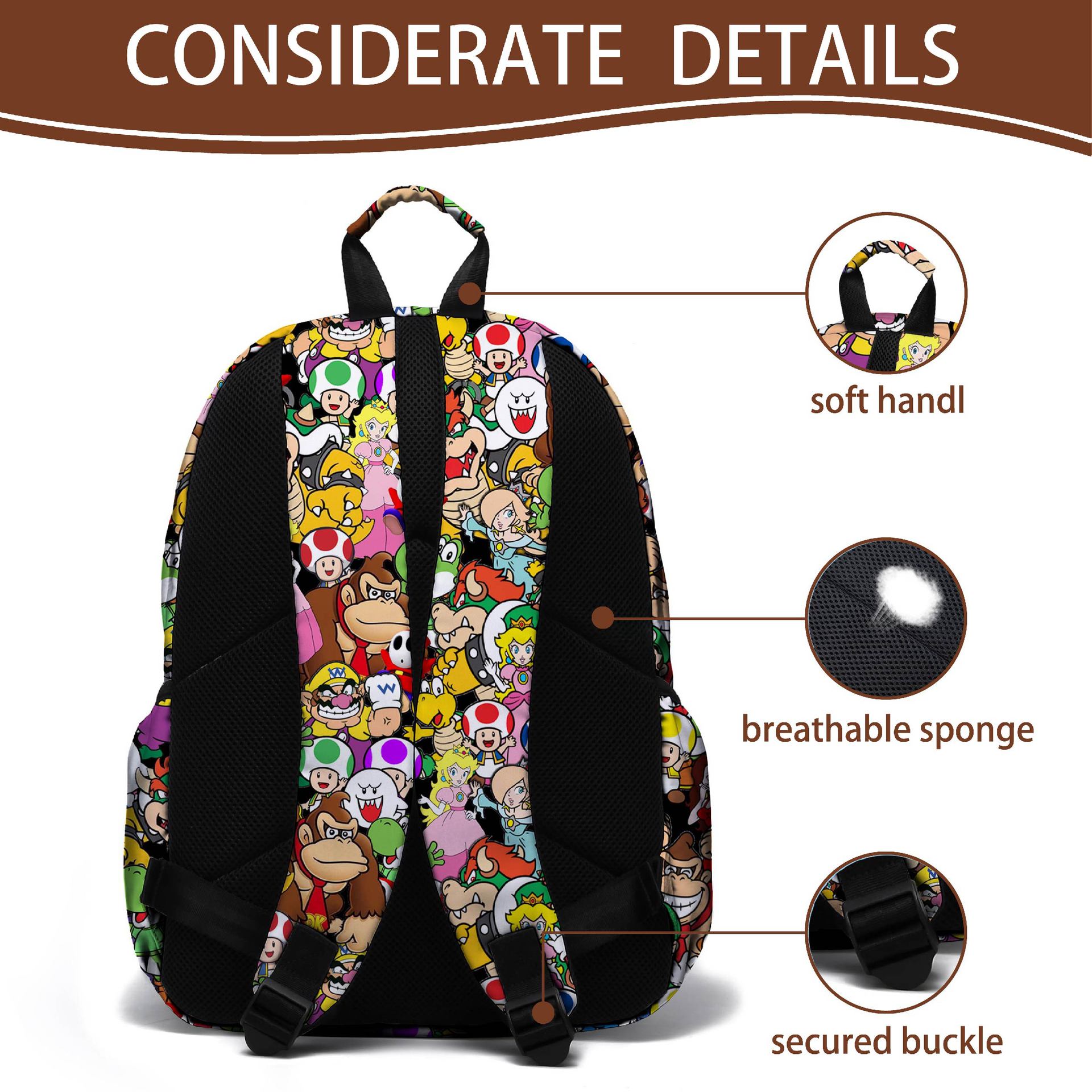 (Backpack) Super Mario Nintendo Backpack For Boys & Girls | Kids Toad Mushroom School Rucksack