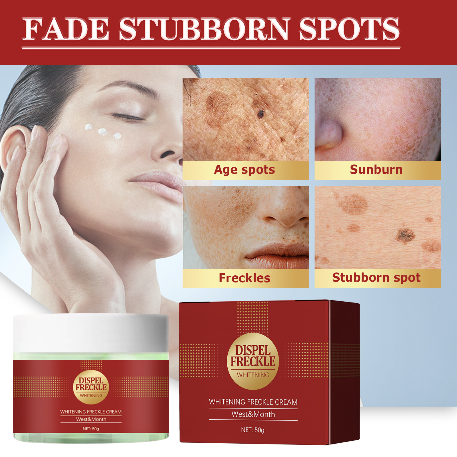 Whitening Freckle Cream Reduce Melasma Improve Dullness Spots Lightening Pigment Corrector Whitening Skin Tone Repair Sunburn Fade Dark Spots Remove Facial Blemish
