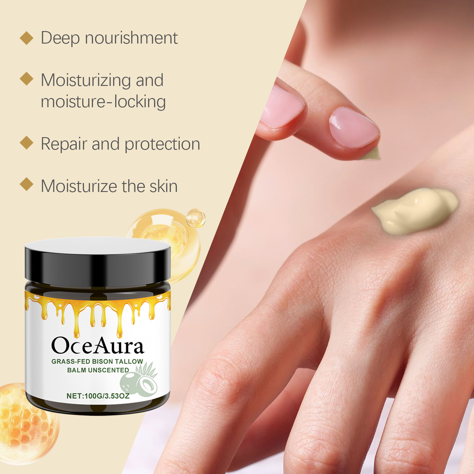 (1pc) Tallow Balm Skin Care Cream Hydrated Massage Cream Skin Moisturizer Deep Nourishment Mild Improve Gloss Efficiently Locks In Water Festival Gifts 100g