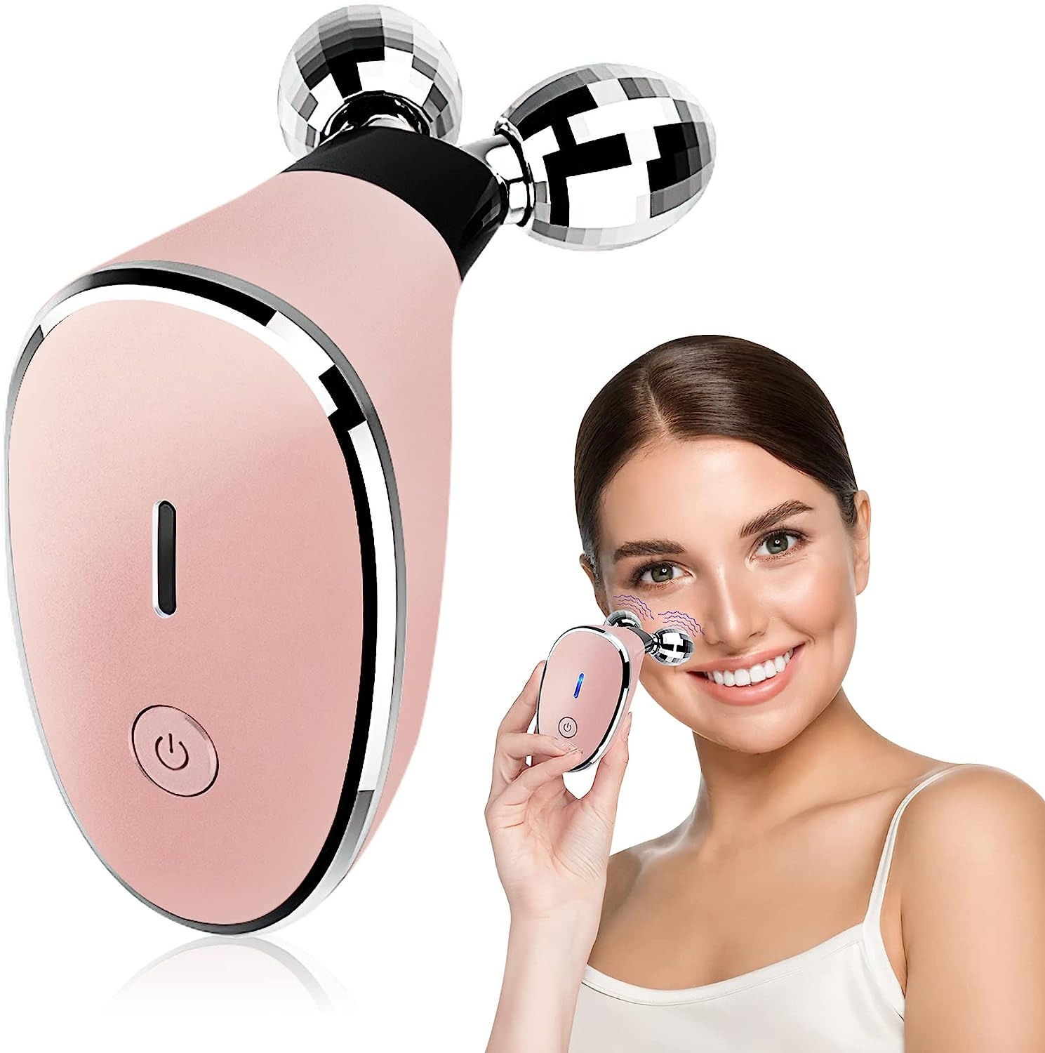 (Sliver) EMS Facial Massager Roller 5 in 1 Electric Facial Beauty Device Face Lifting Machine Roller Skin Rejuvenation Skin Tightening Skin Care Beauty Tool