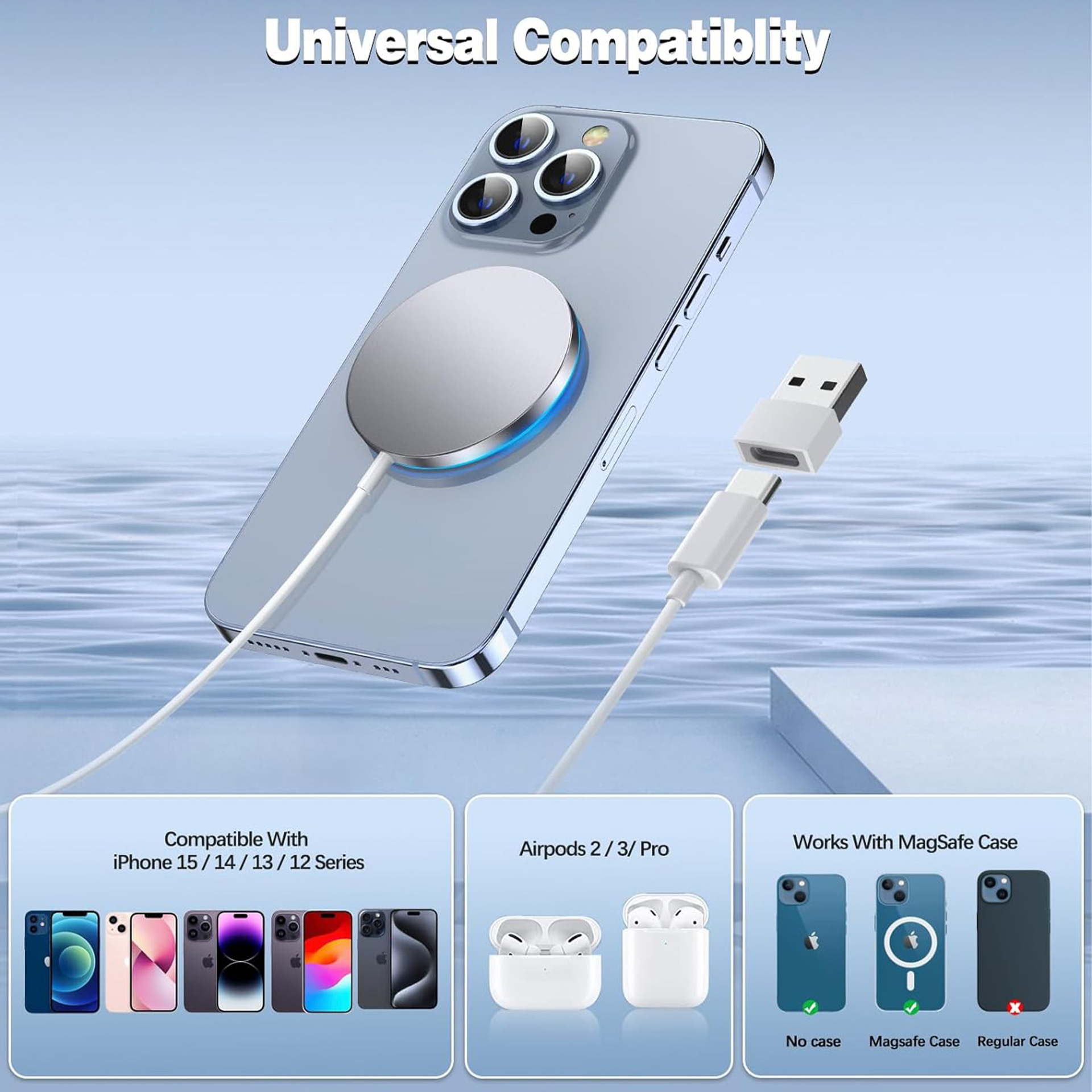 Magnetic Wireless Charger Fast Apple Mag-Safe Charger with Dual Charging Ports
