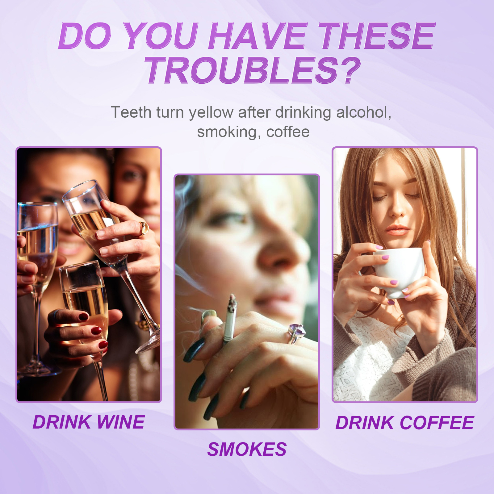 Purple Teeth Whitener Strip Stain Removal Mild Teeth Brightness Strip for Tea Smoking Stains