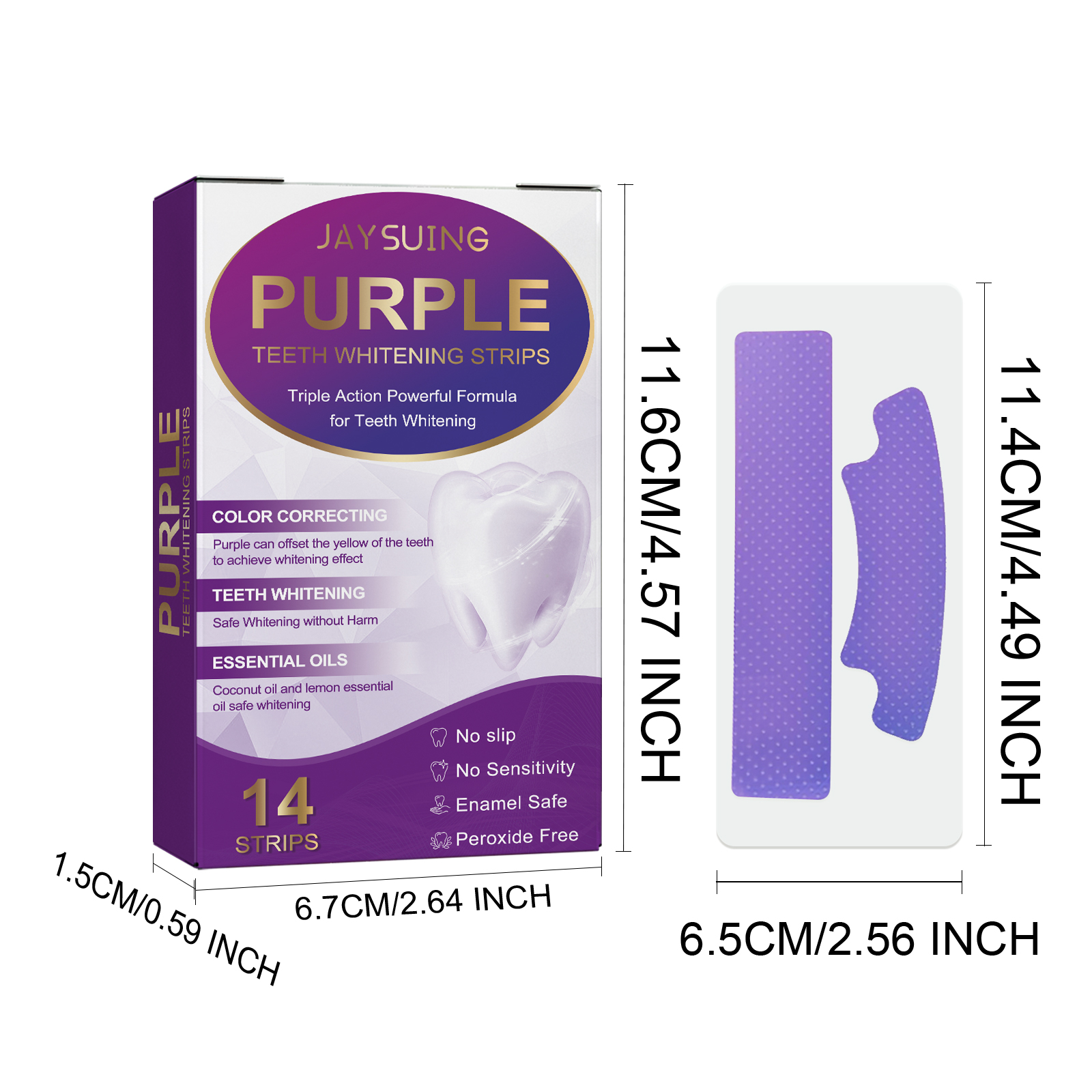 Purple Teeth Whitener Strip Stain Removal Mild Teeth Brightness Strip for Tea Smoking Stains