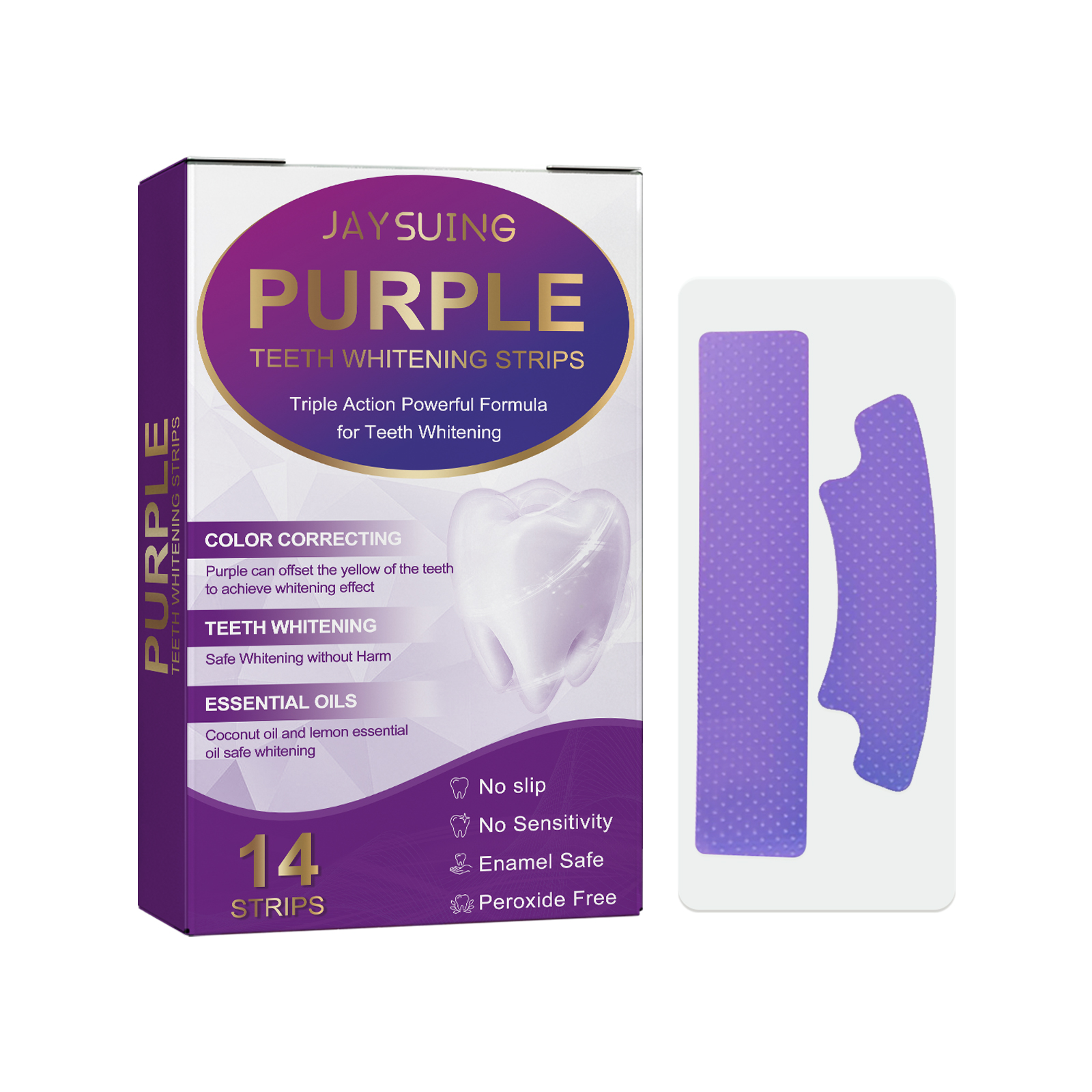 Purple Teeth Whitener Strip Stain Removal Mild Teeth Brightness Strip for Tea Smoking Stains