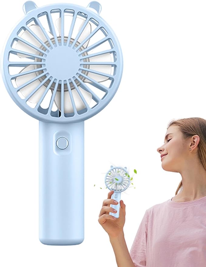 (Blue) Portable Handheld Fan Small Cooling Fan USB Rechargeable Eyelash Eyelash Mute Cooler Handheld Fan Mini USB Rechargeable Desk 