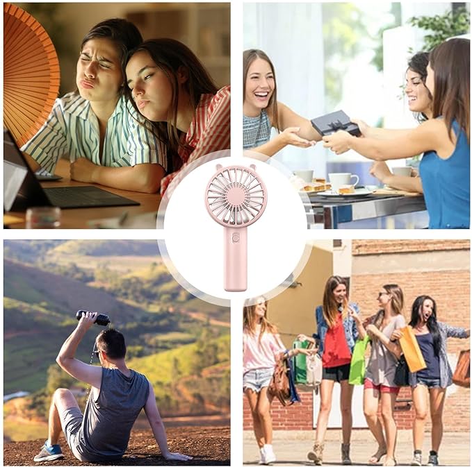 (Pink) Portable Handheld Fan Small Cooling Fan USB Rechargeable Eyelash Eyelash Mute Cooler Handheld Fan Mini USB Rechargeable Desk 