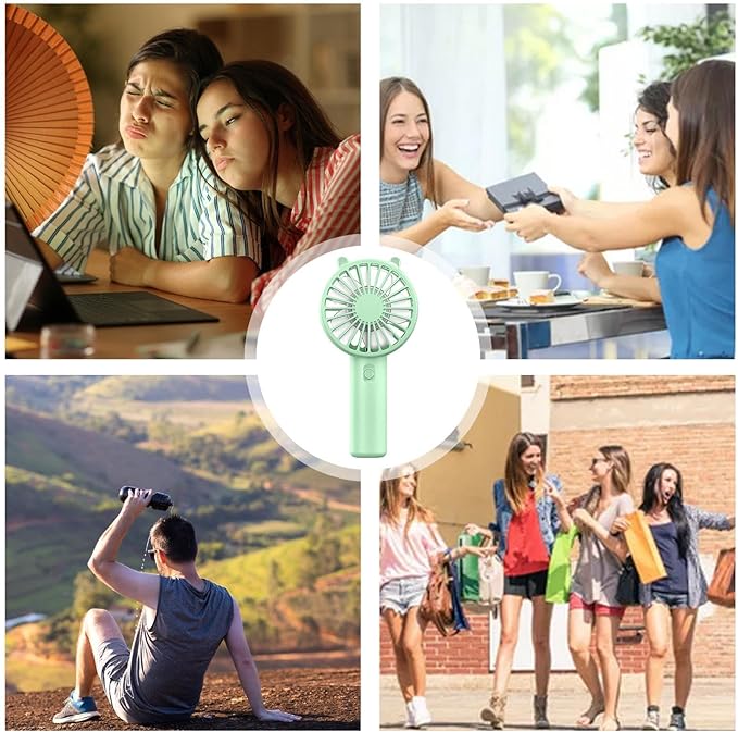 (Green) Portable Handheld Fan Small Cooling Fan USB Rechargeable Eyelash Eyelash Mute Cooler Handheld Fan Mini USB Rechargeable Desk 