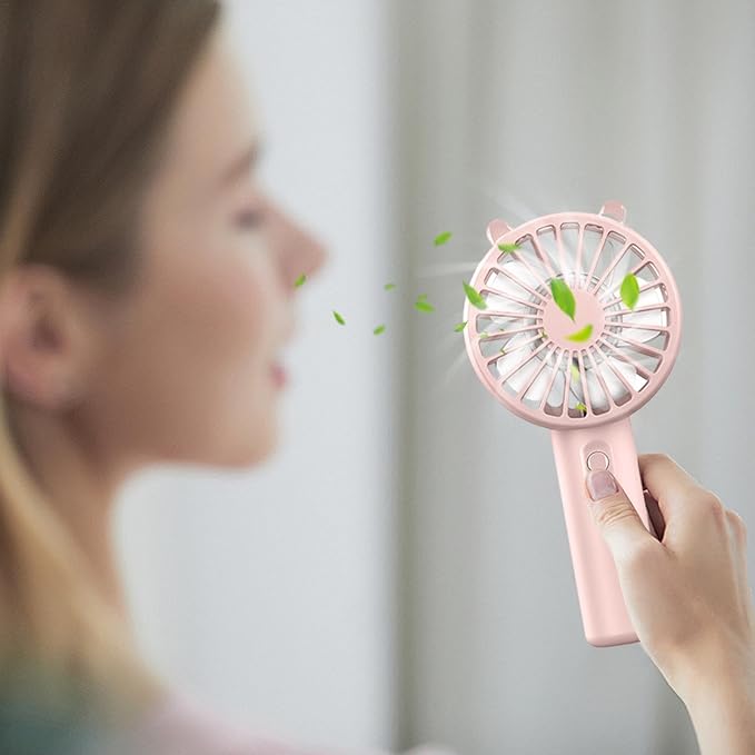 (Pink) Portable Handheld Fan Small Cooling Fan USB Rechargeable Eyelash Eyelash Mute Cooler Handheld Fan Mini USB Rechargeable Desk 