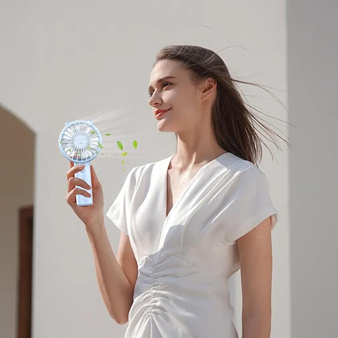 (Blue) Portable Handheld Fan Small Cooling Fan USB Rechargeable Eyelash Eyelash Mute Cooler Handheld Fan Mini USB Rechargeable Desk 