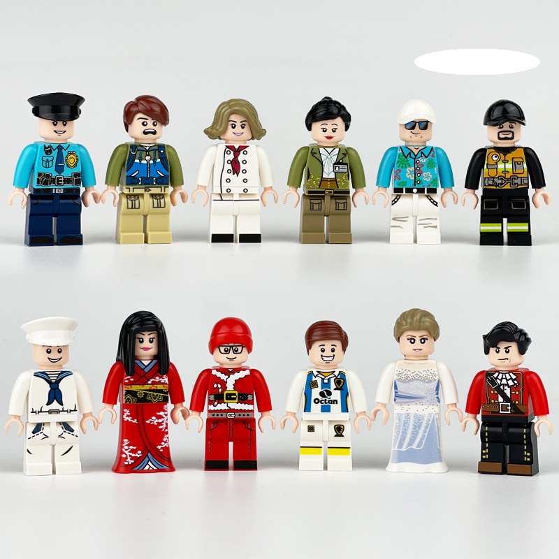 (12 Pcs Professions F) Mini Figures Toys Different Professions Including Police Doctor Astronaut Farmer Building Blocks Role Play Collection Happy Playset for Kids
