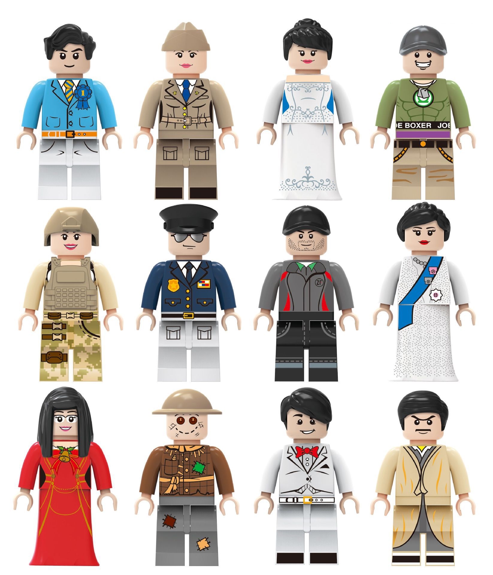 (12 Pcs Professions F) Mini Figures Toys Different Professions Including Police Doctor Astronaut Farmer Building Blocks Role Play Collection Happy Playset for Kids