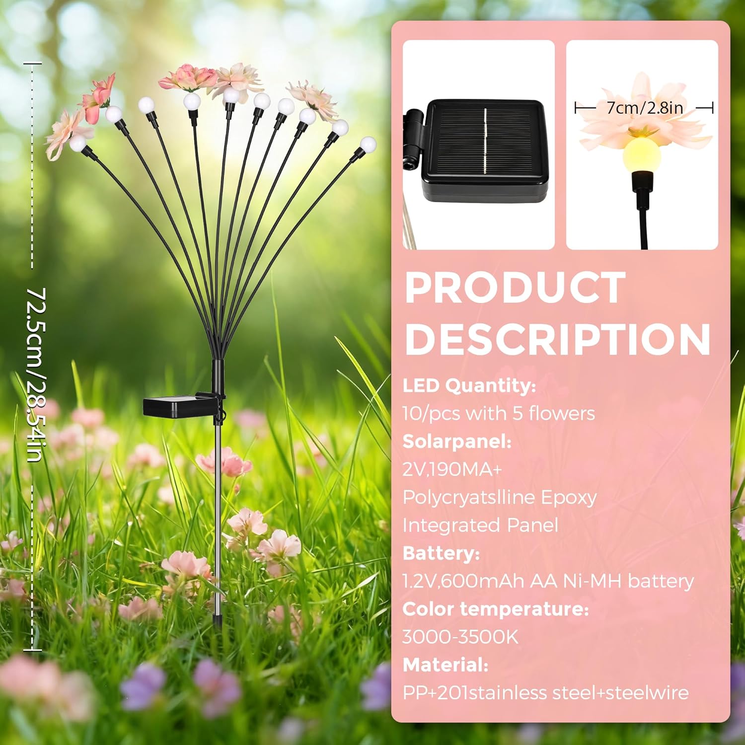 (4pcs) Solar Lights Outdoor Garden Waterproof Upgraded  Outdoor Solar Swaying Flowers Lights Firefly Garden Light for Pathway Yard Patio Decoration