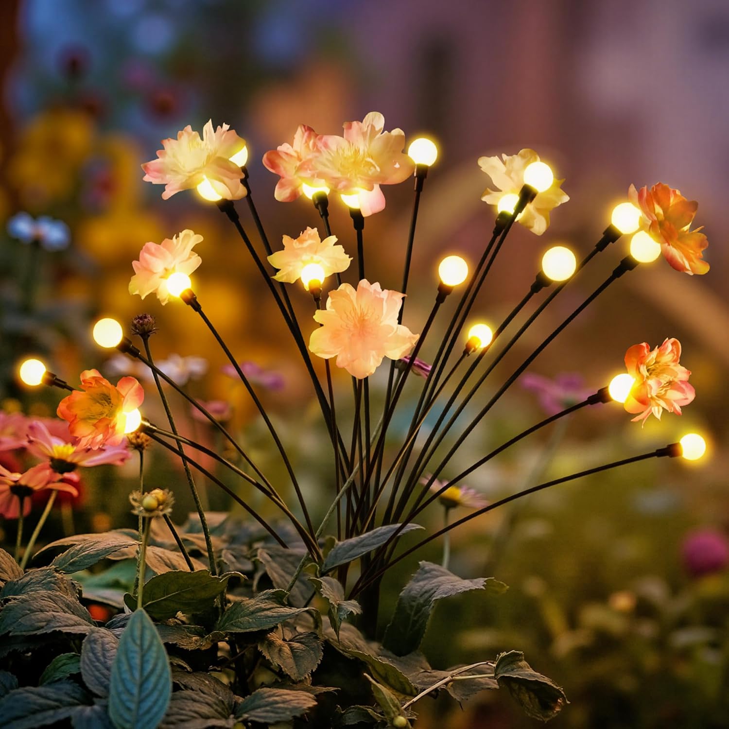 (4pcs) Solar Lights Outdoor Garden Waterproof Upgraded  Outdoor Solar Swaying Flowers Lights Firefly Garden Light for Pathway Yard Patio Decoration