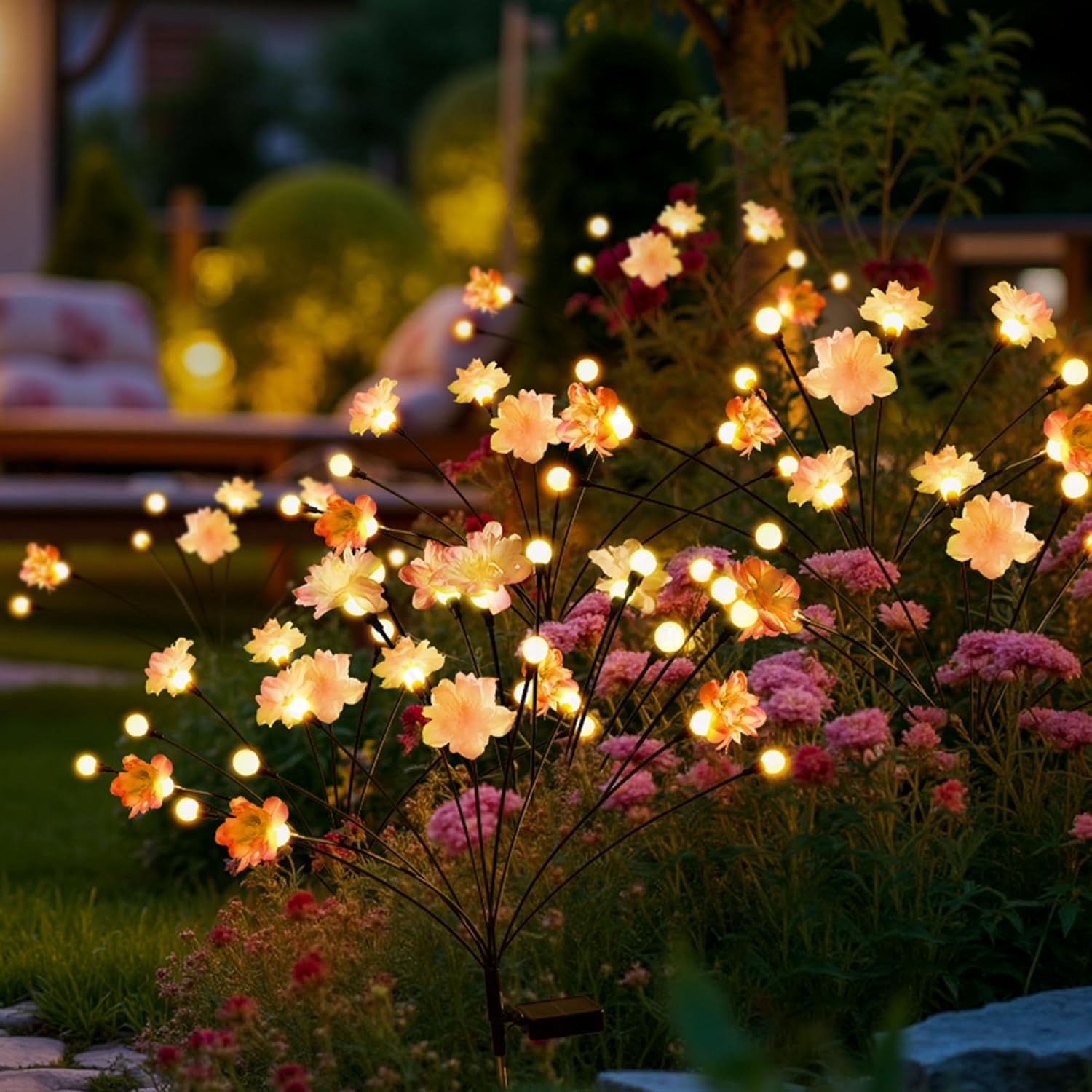 (4pcs) Solar Lights Outdoor Garden Waterproof Upgraded  Outdoor Solar Swaying Flowers Lights Firefly Garden Light for Pathway Yard Patio Decoration