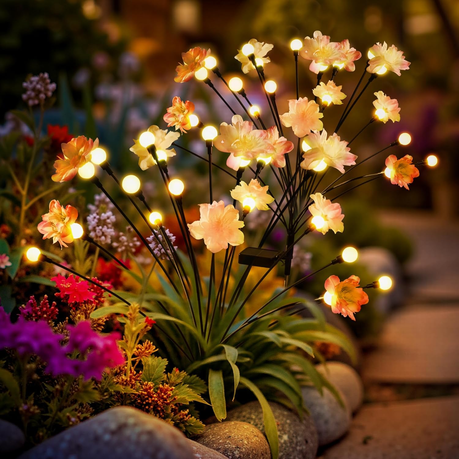 (4pcs) Solar Lights Outdoor Garden Waterproof Upgraded  Outdoor Solar Swaying Flowers Lights Firefly Garden Light for Pathway Yard Patio Decoration